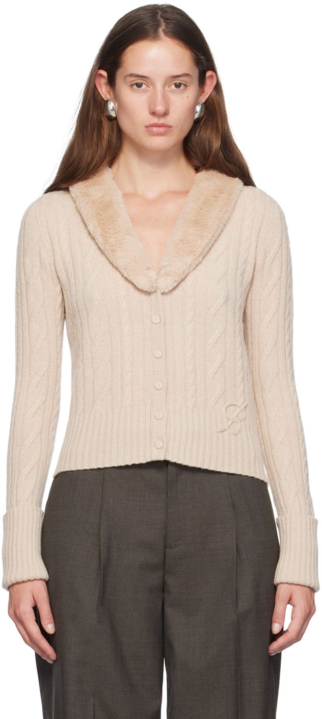 Sveter Blumarine Faux Fur Collar Cable Knit Cardigan Béžová | A422M500A, 0