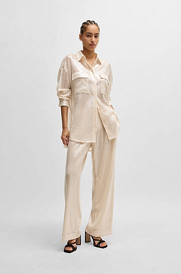 Košeľa BOSS Relaxed-Fit Sequin Blouse with Point Collar Béžová | 50524263, 1