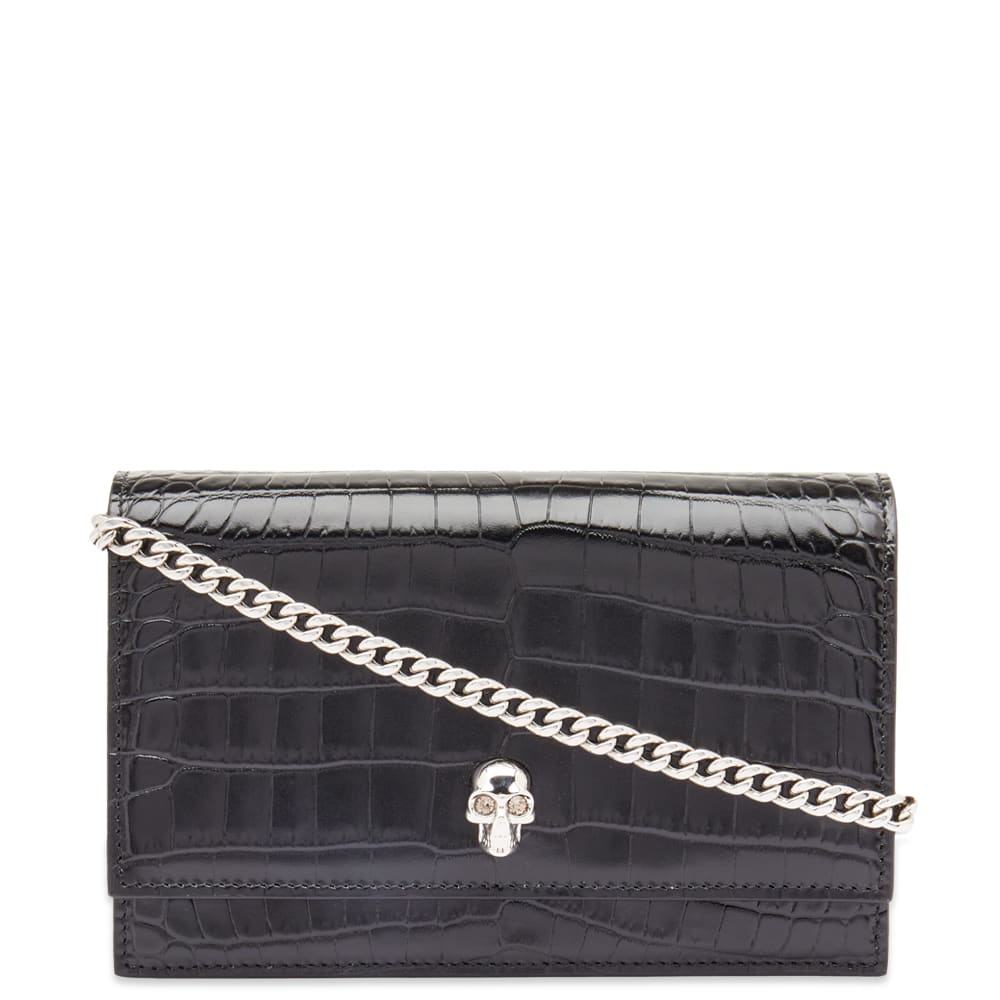 Peňaženka Alexander McQueen Alexander McQueen Croc-Embossed Small Skull Chain Wallet Čierna | 6130881HB0I-1001, 0
