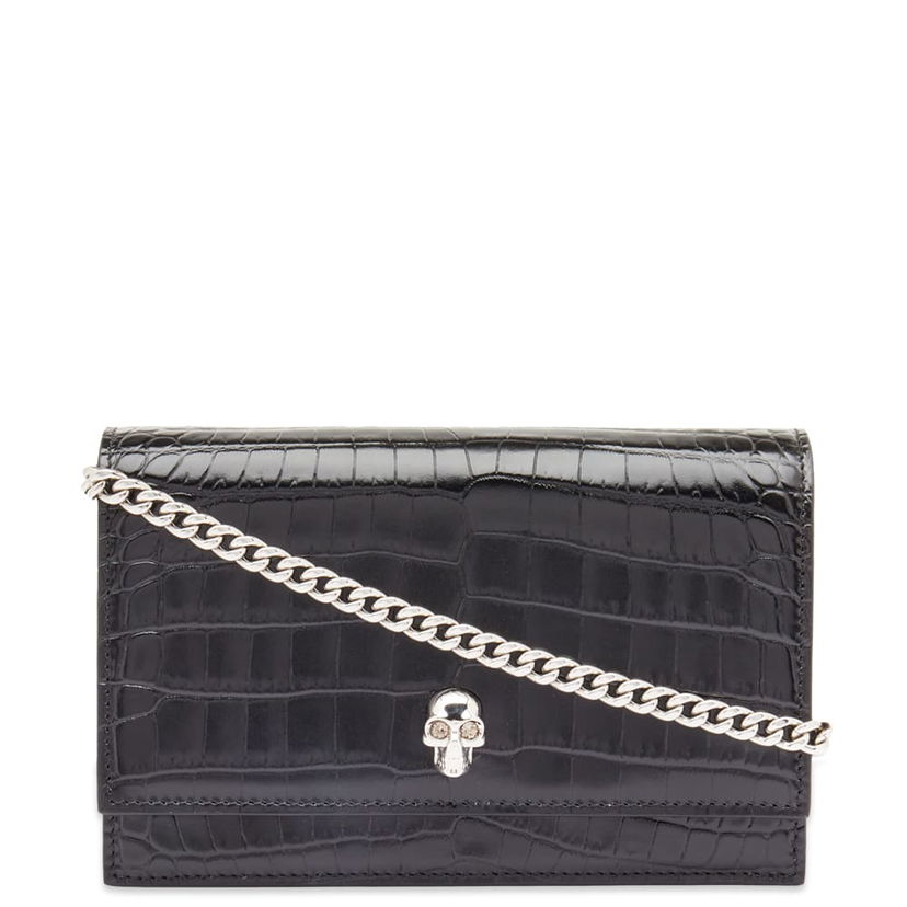 Peňaženka Alexander McQueen Alexander McQueen Croc-Embossed Small Skull Chain Wallet Čierna | 6130881HB0I-1001