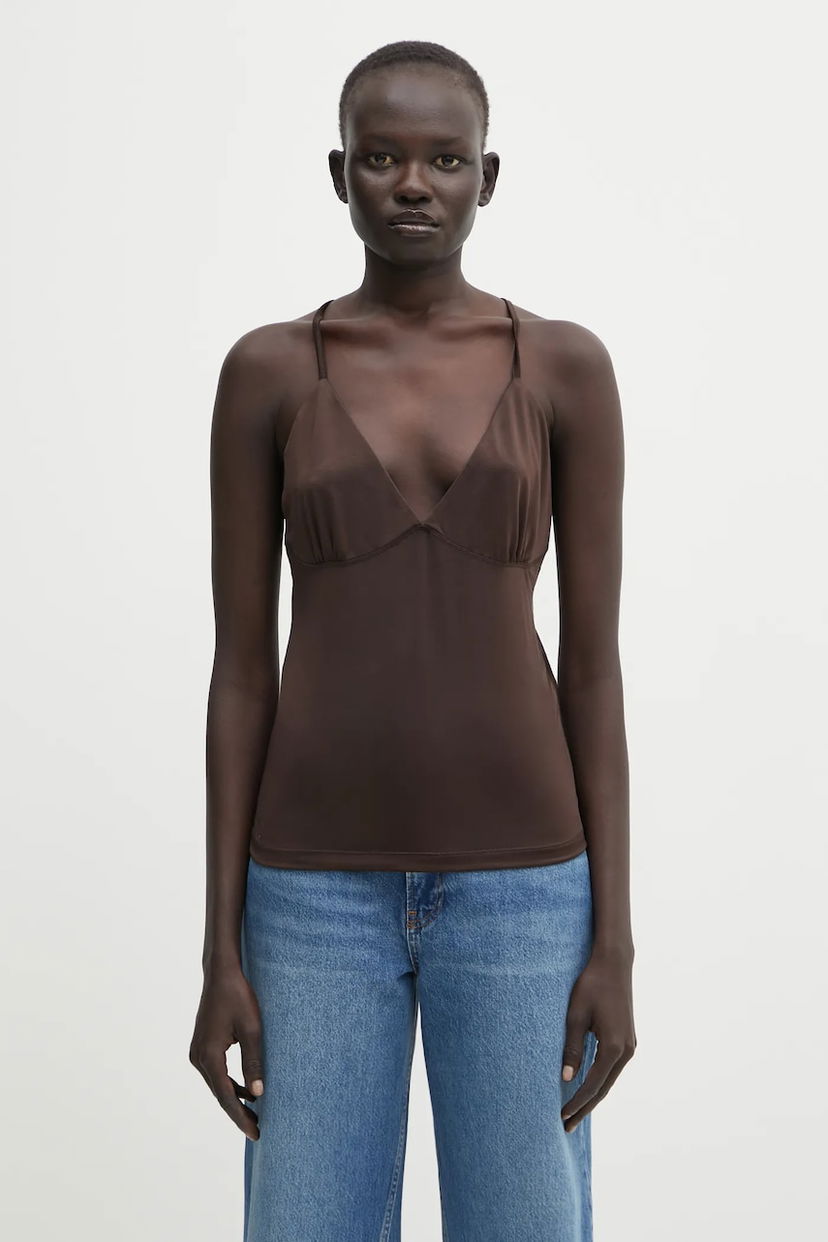 Tielko Samsoe Samsoe SAFAYE V-Neck Camisole Top Hnedá | F10000008