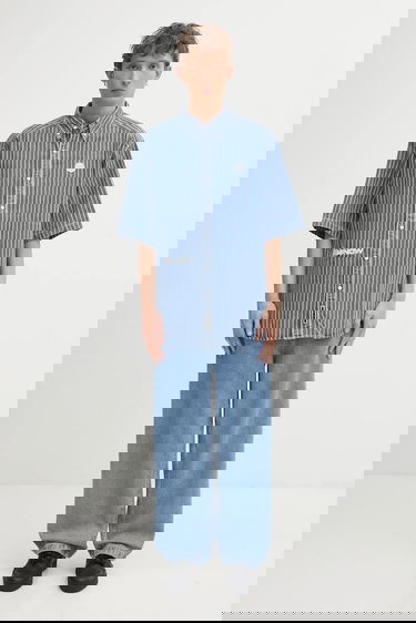 Košeľa AAPE by A Bathing Ape Relaxed Fit Short-Sleeved Striped Denim Button-Down Shirt Modrá | AAPSRM8515XAO, 4