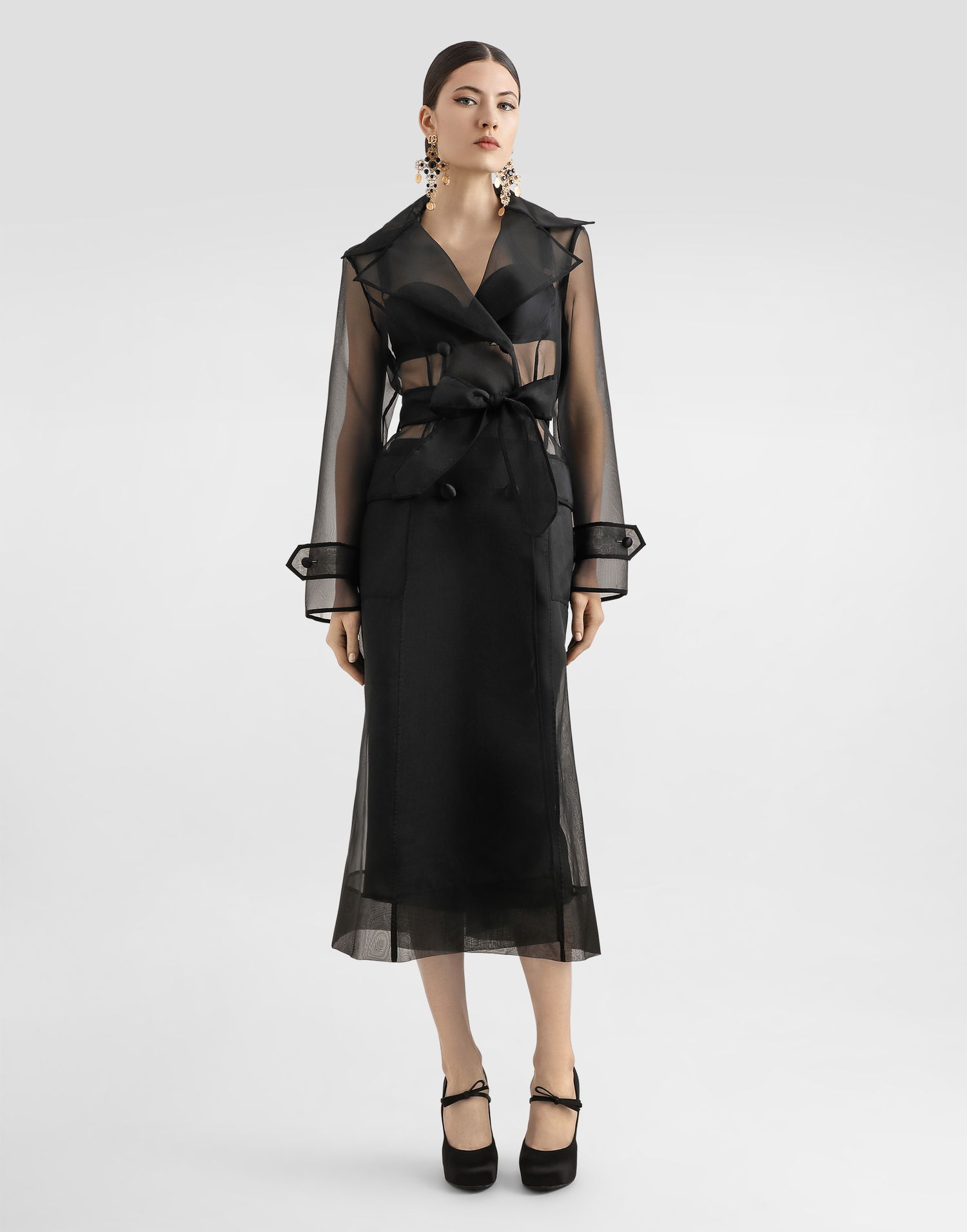 Trenčkot Dolce & Gabbana Dolce & Gabbana Technical Organza Trench Coat Čierna | F0W3XTHUMIPN0000, 1