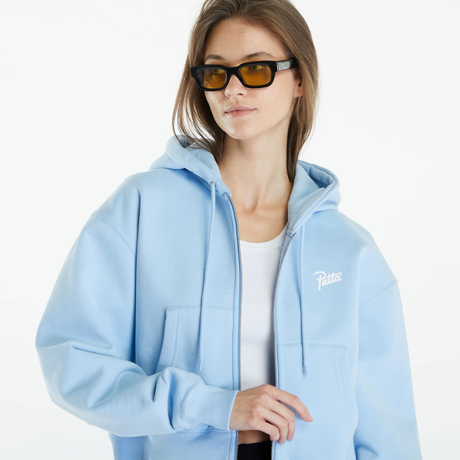 Femme Basic Crop Zip Up Hooded Sweater Blue Bell