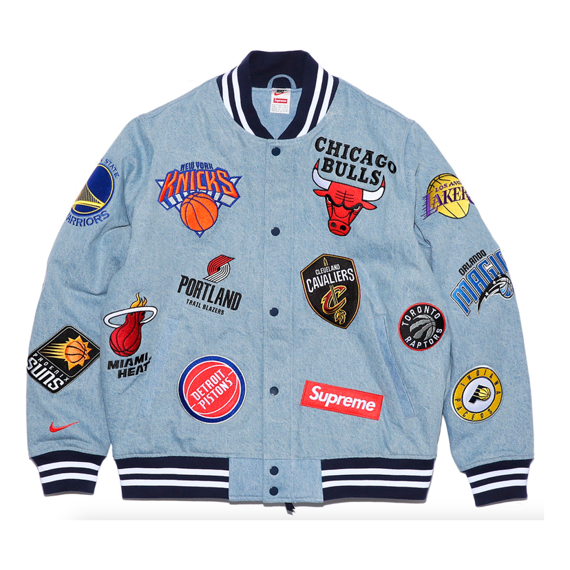 Bomber bunda Nike Supreme x NBA Denim Jacket Modrá | AO3632-440