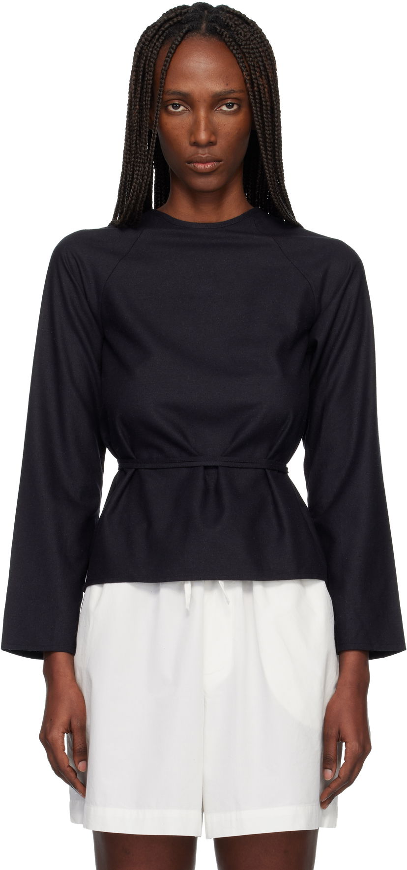 Košeľa Baserange Long Sleeve High Neck Apron Blouse Čierna | TSLSA-WS-WI25