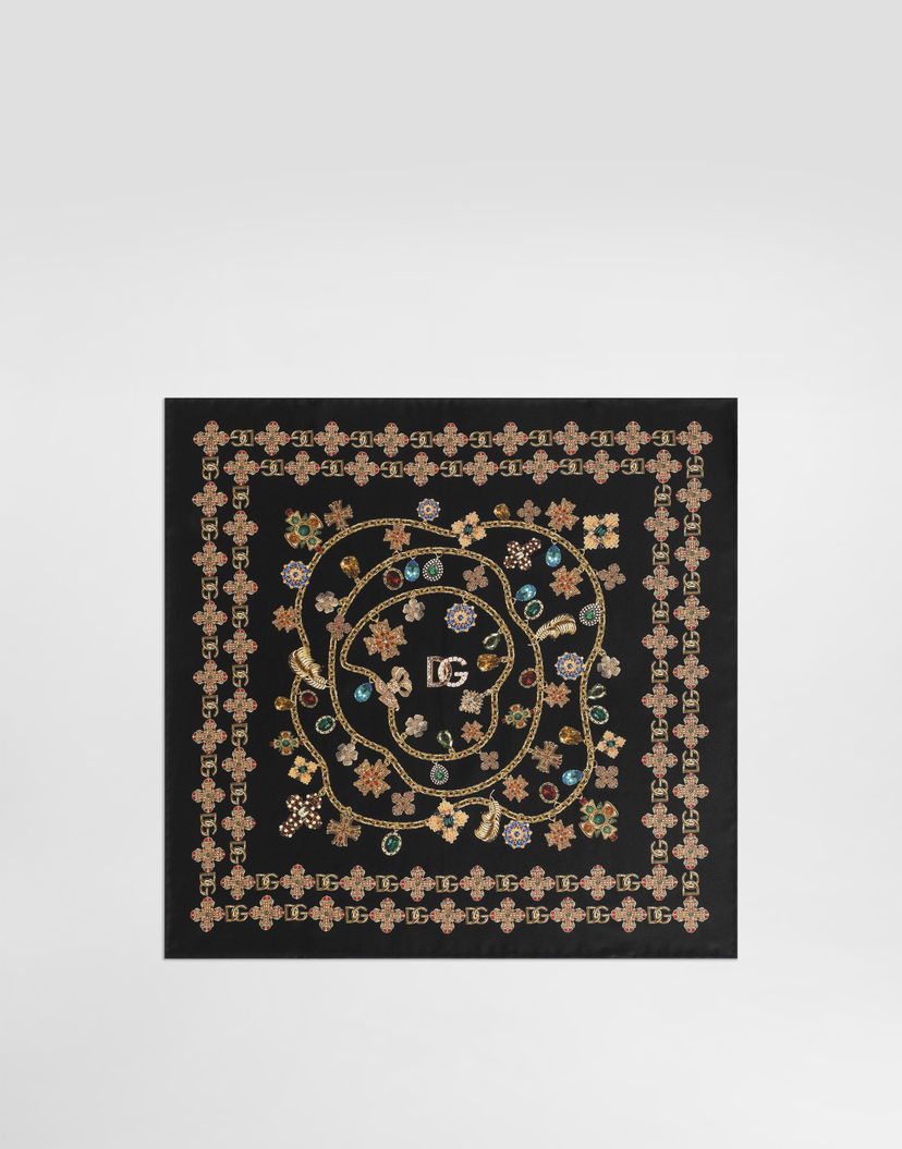 Šál Dolce & Gabbana Dolce & Gabbana 50x50 Silk Twill Jewel Print Scarf Čierna | FN093RGDDAWHN5SB