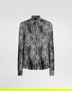 Fur-print Charmeuse Shirt With Pussy-bow - Woman Shirts And Tops Grey