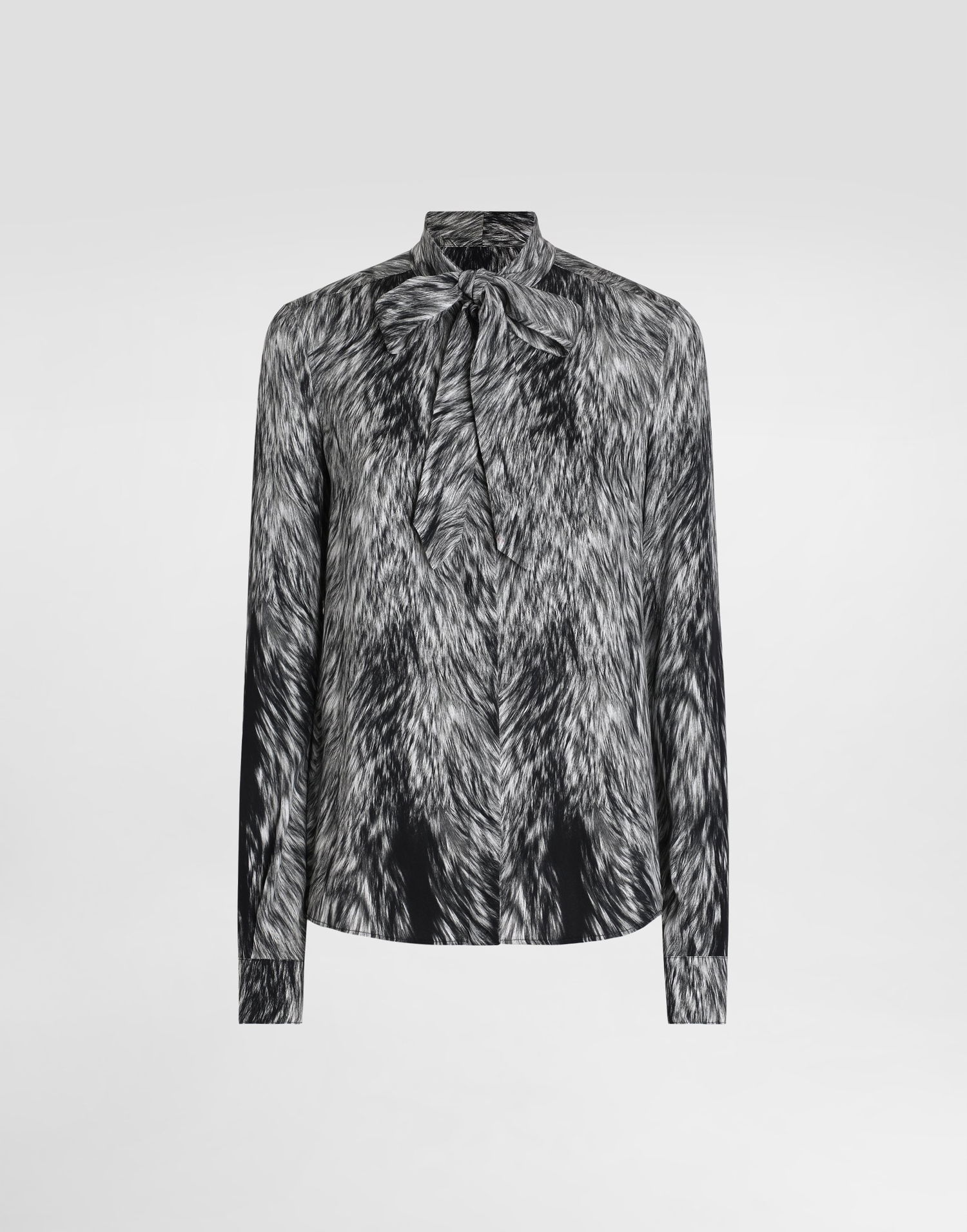 Košeľa Dolce & Gabbana Fur-print Charmeuse Shirt With Pussy-bow - Woman Shirts And Tops Grey Šedá | F5T19TFSA71HI3VQ, 0