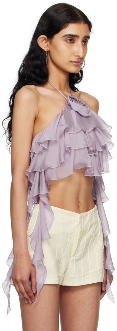 Crop Top Blumarine Flounce Halter Top with Rose Detail Fialová | P444C092A, 1