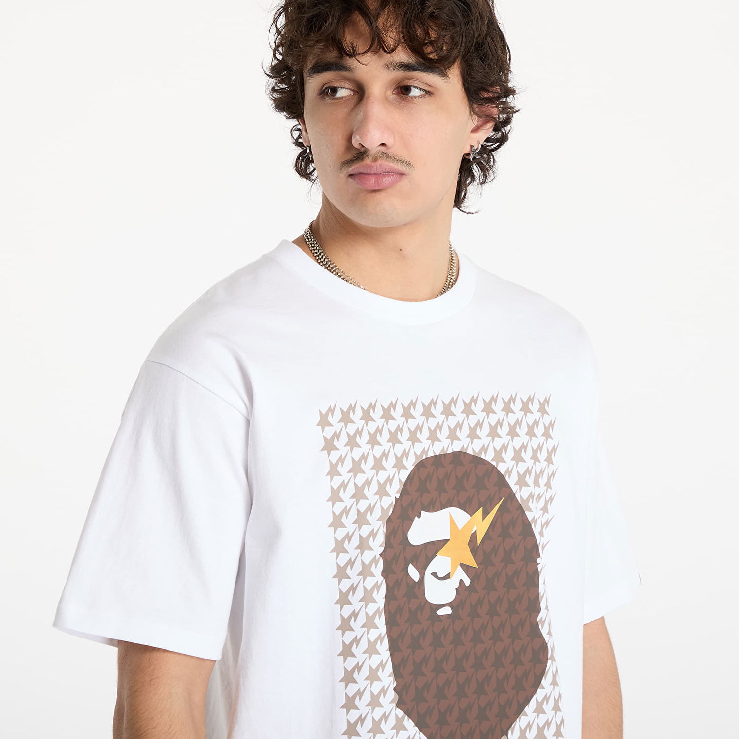 Tričko BAPE Houndstooth Ape Head Graphic T-Shirt Biela | 001TEK801035M WH7, 1