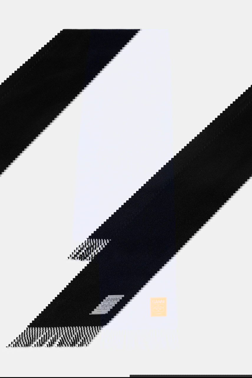 Šál GANNI Double Face Wool Solid Fringed Scarf Navy | A6931, 0