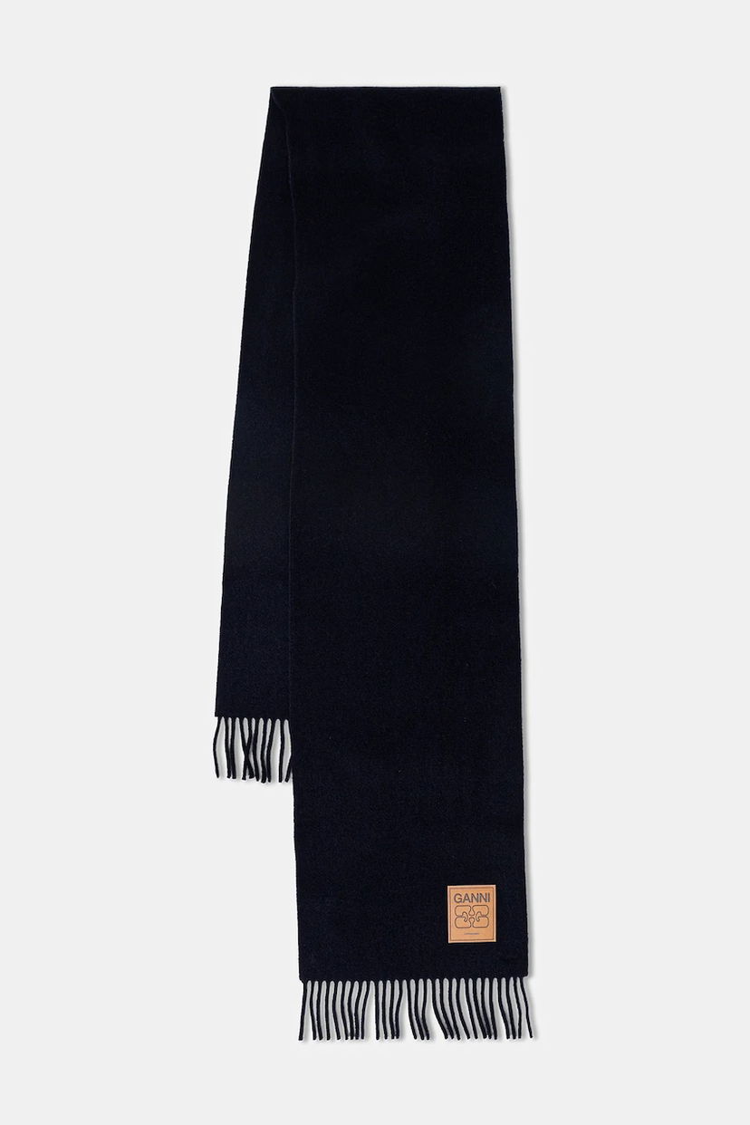 Šál GANNI Double Face Wool Solid Fringed Scarf Navy | A6931
