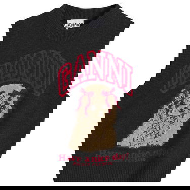 Vesta GANNI Wool Knit Vest with Puppy Design and 'Have a nice day!' Slogan Čierna | A1070044-052, 1