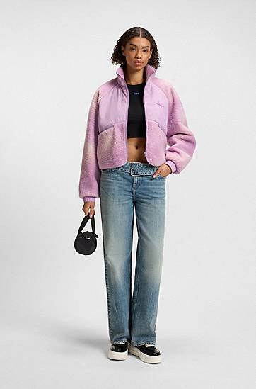 Bunda BOSS Cloud-Print Teddy Jacket with Panels Fialová | 50541233, 1