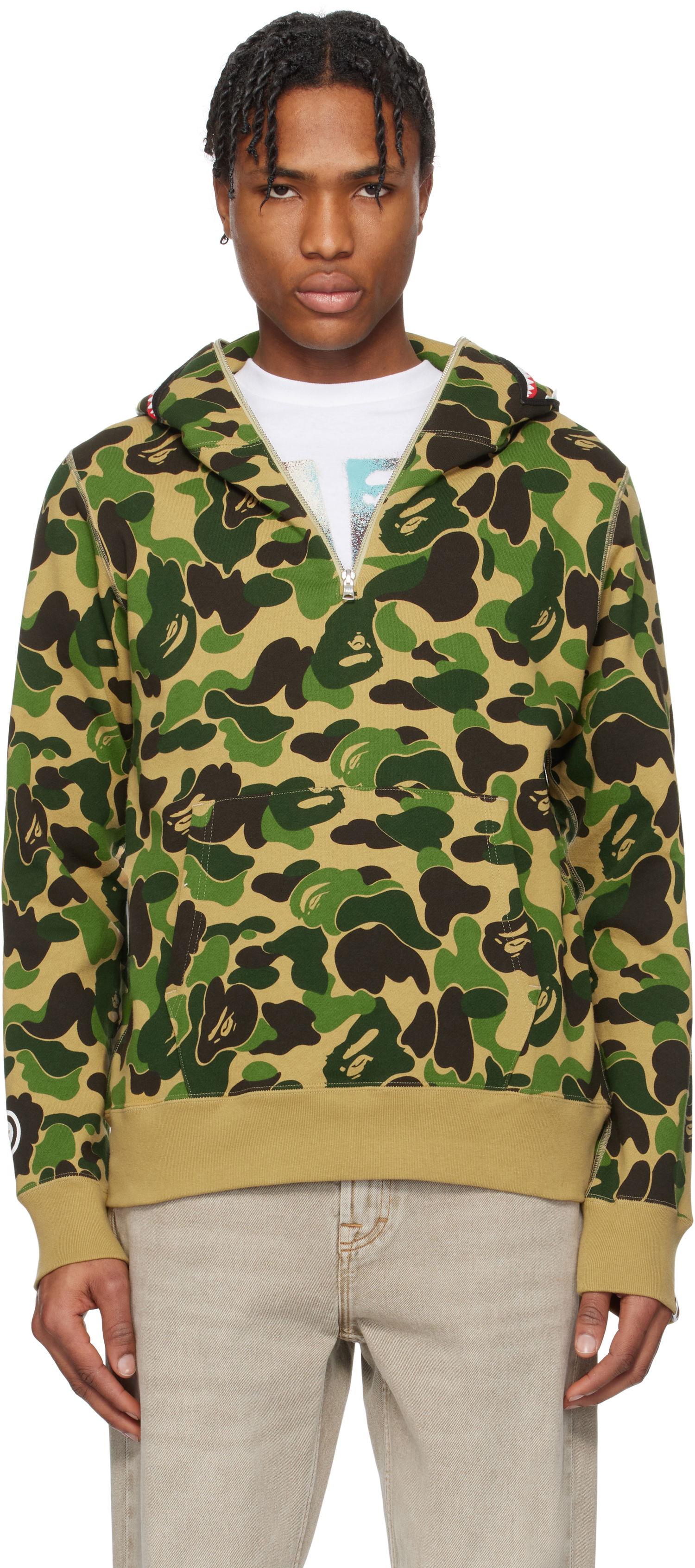 Mikina BAPE A Bathing Ape ABC Camo Shark Half Zip Hoodie Zelené | 001PPK801010M, 0