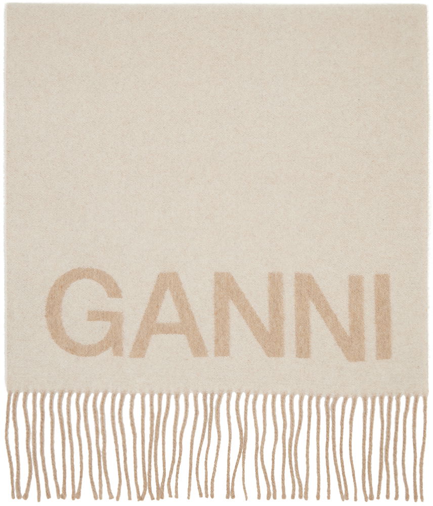 Šál GANNI GANNI Fringe Logo Scarf Béžová | A4491, 0