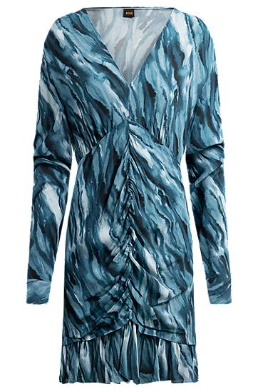 Šaty BOSS Marble-Effect Gathered Dress Modrá | 50530949, 0