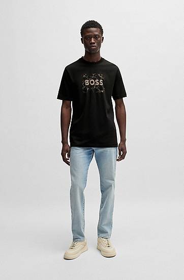 Tričko BOSS BOSS Cotton-Jersey T-Shirt with Marble Logo Čierna | 50539186, 1