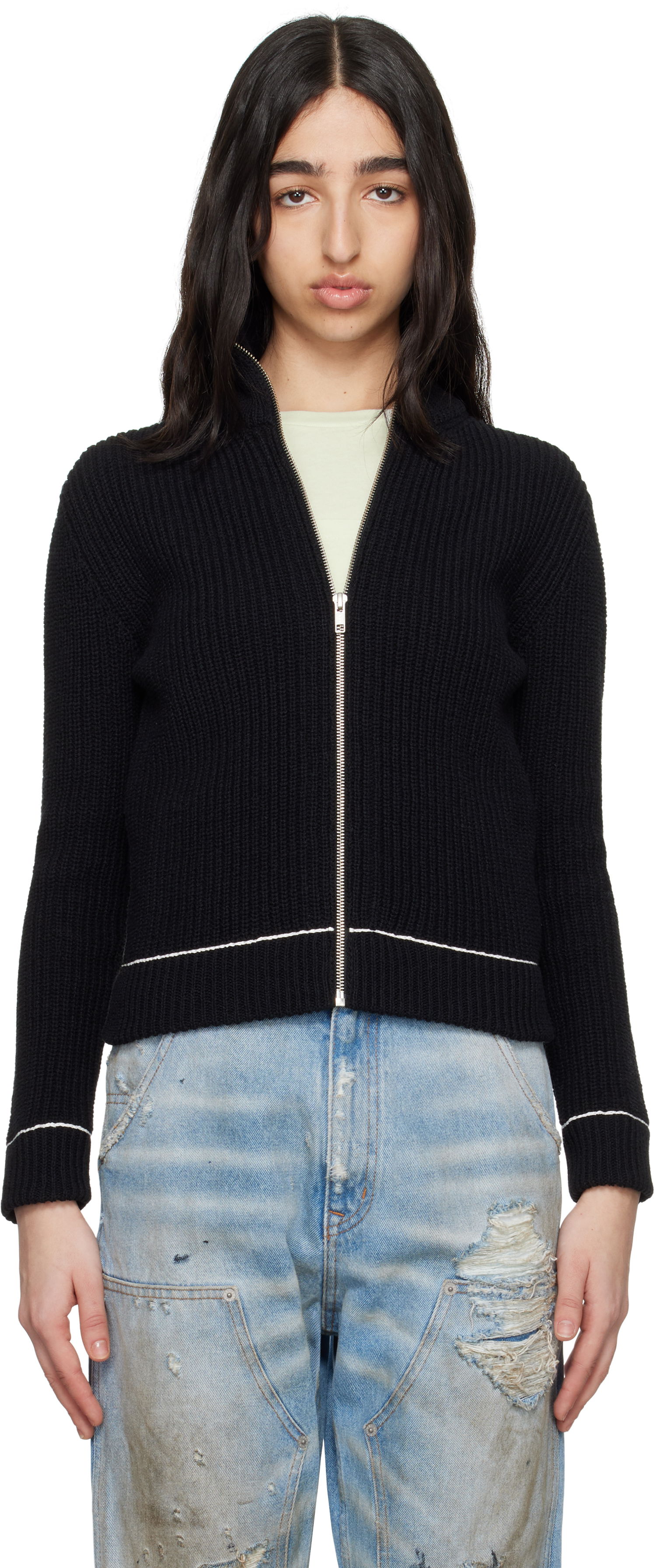 Sveter Maison Margiela MM6 Maison Margiela Slitted Camionneur Track Jacket Čierna | S62AN0142 M13124, 0