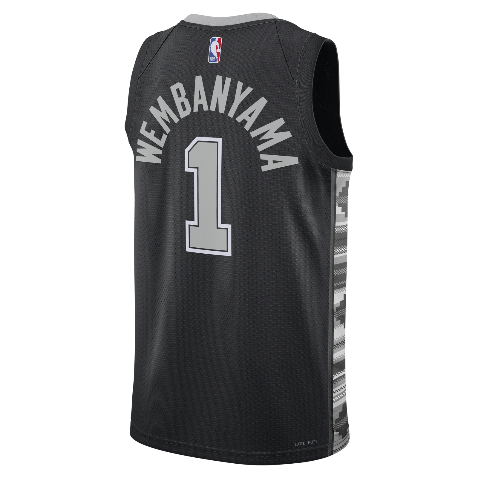 NBA SAN ANTONIO SPURS DRI-FIT STATEMENT SWINGMAN JERSEY VICTOR WEMBANYAMA, BLACK/FLT SILVER/(WEMBANYAMA VICT)