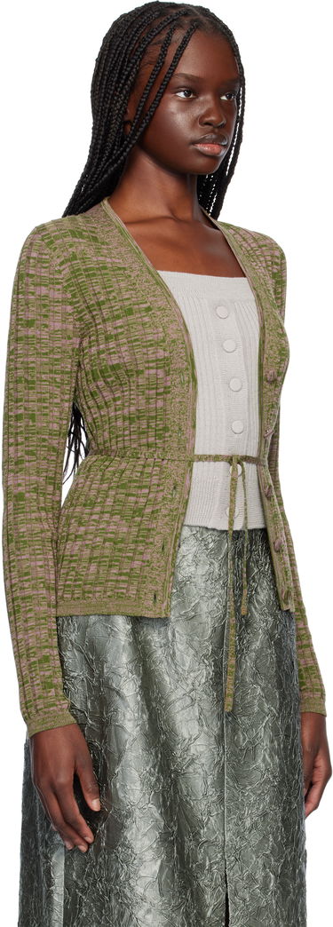 Sveter Dries Van Noten Dries Van Noten Rib-Knit Tie Cardigan Zelené | 251-011229-1716, 1