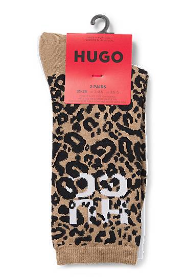 Ponožky BOSS Two-Pack of Socks with Leopard Print Hnedá | 50543172, 1