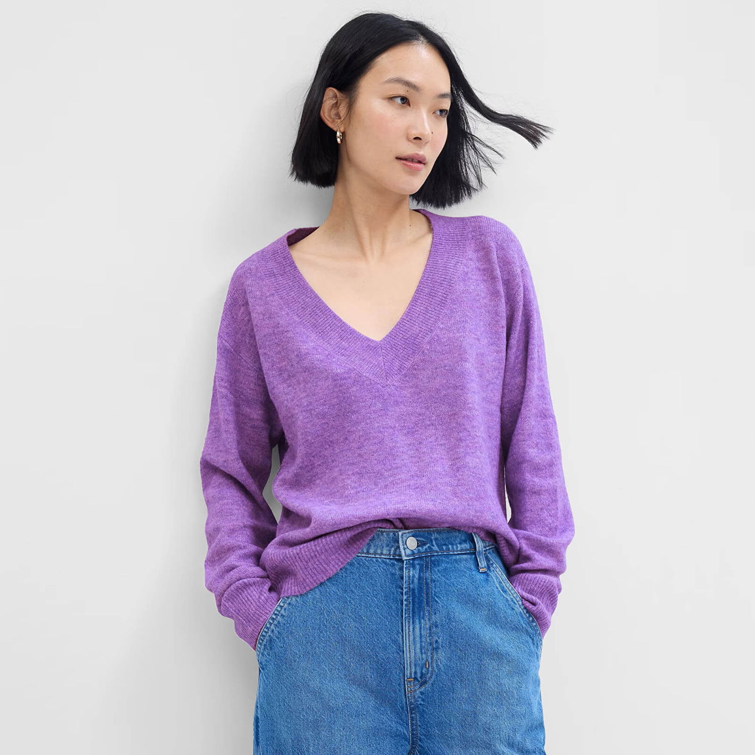 Sveter GAP Sweater V Neck Sweater Lilac Blossom Melange XXS Fialová | 750656-01, 0