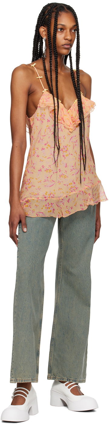 Tielko Anna Sui Floral Print Ruffled Asymmetrical Tank Top Oranžová | 324C20, 3