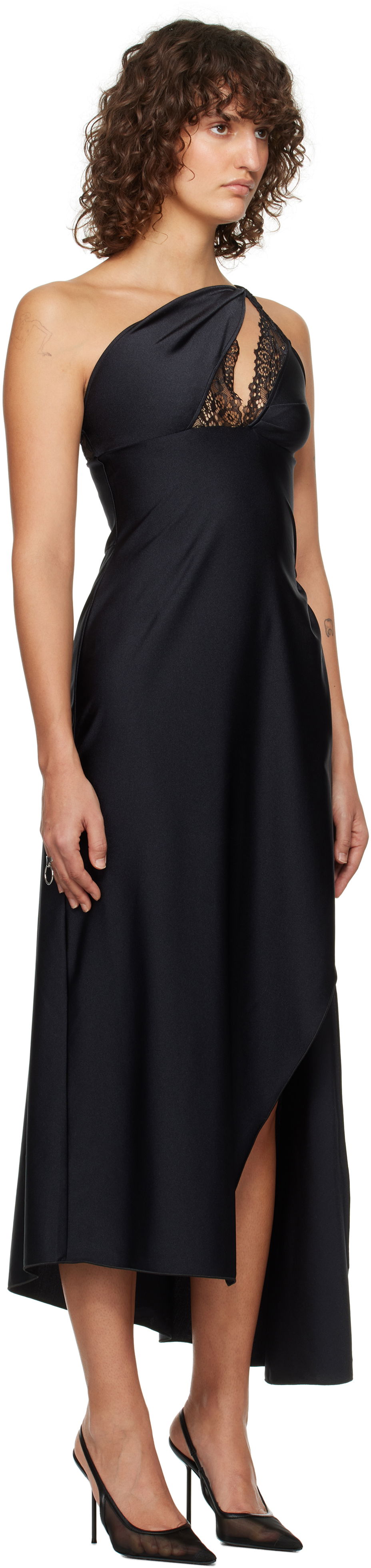 Šaty Coperni Asymmetric Lace Midi Dress Čierna | COPR135545, 1