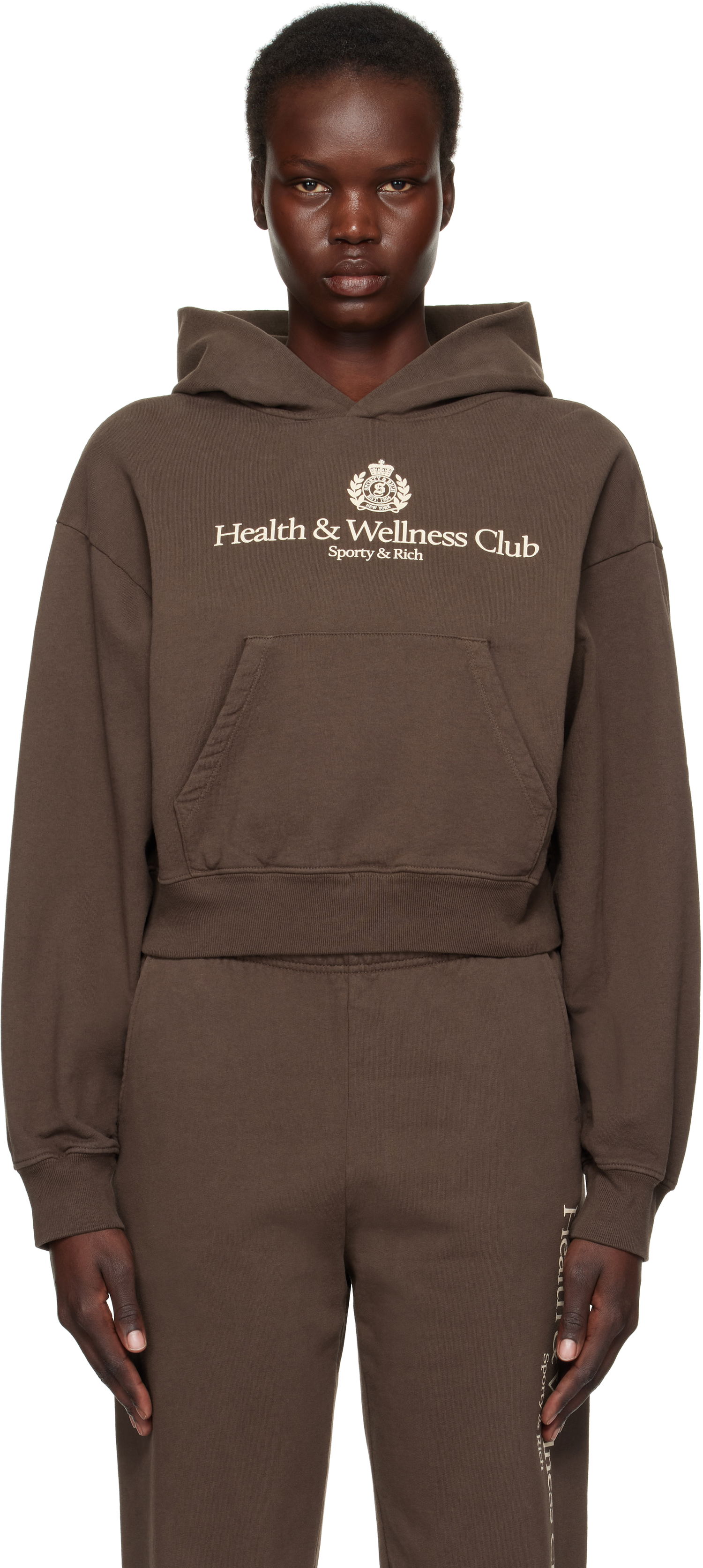 Mikina Sporty & Rich H&W Crest Cropped Hoodie Hnedá | ST074512241BR03, 0