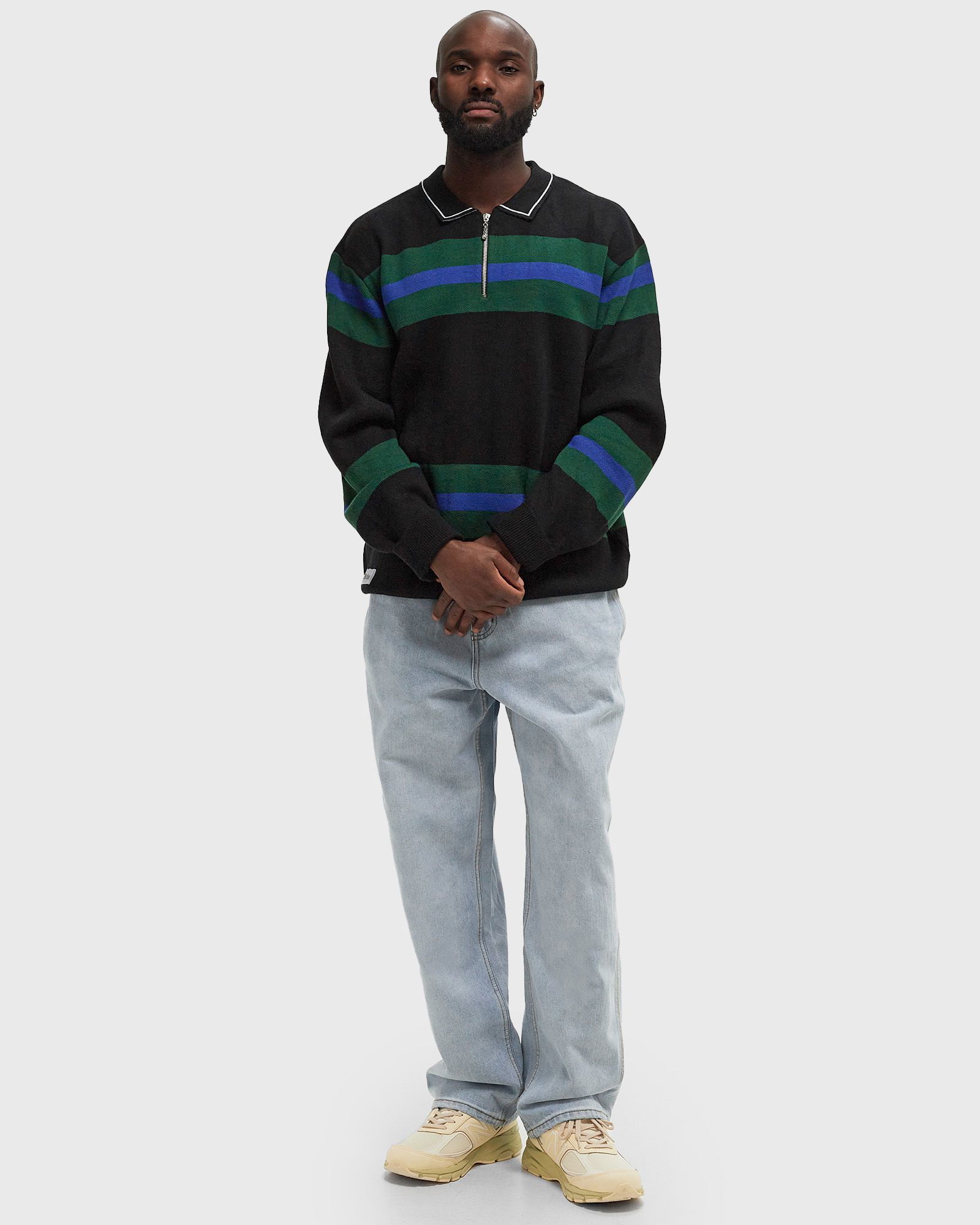 Striped Knit Polo Sweater