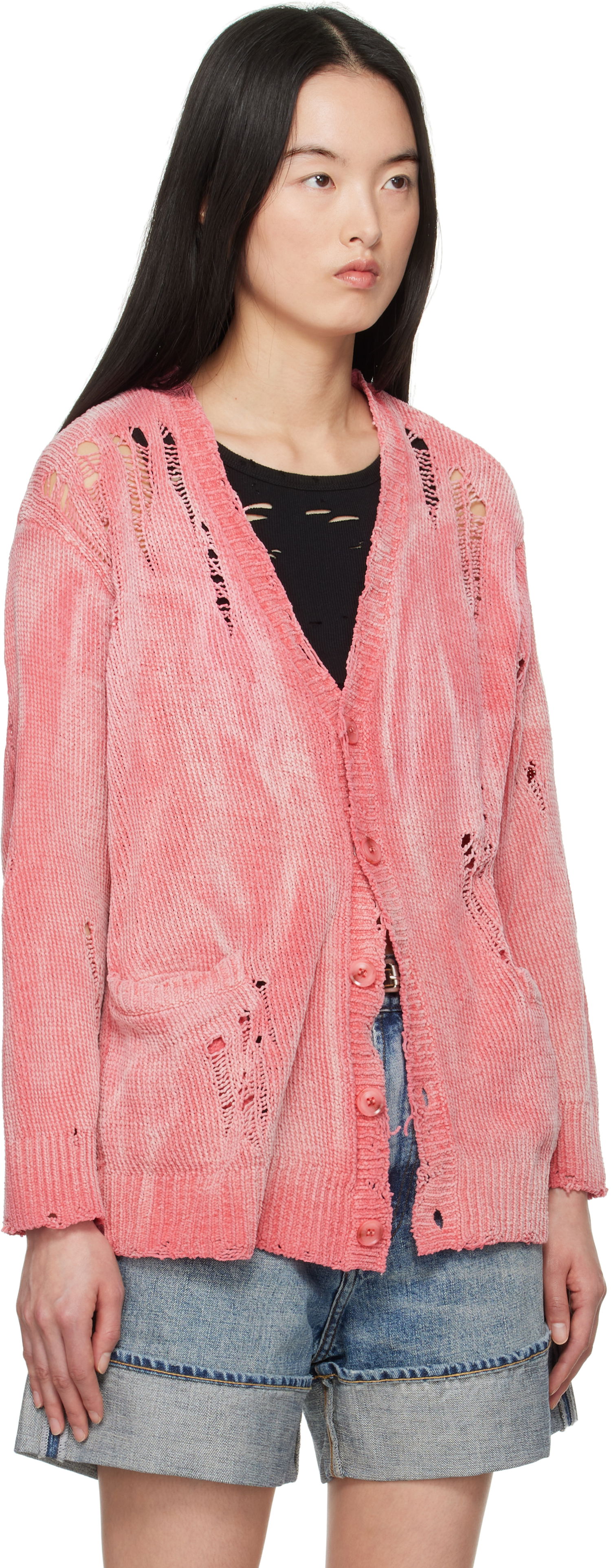 Sveter R13 R13 Distressed Boyfriend Cardigan Ružová | R13WY237-Y201B, 1