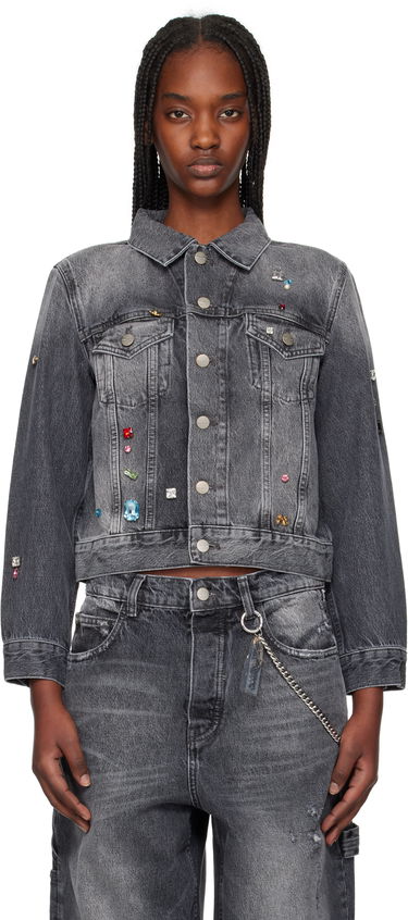 Bunda Marc Jacobs Marc Jacobs Fray Charm Shrunken Trucker Denim Jacket with Rhinestones Šedá | 2S5RJC015D02, 0