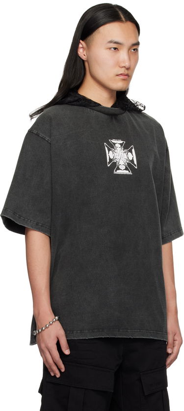 Tričko We11done We11done Heart Cross Graphic Hooded T-Shirt Šedá | WD-TH0-25-842-U-BK, 4