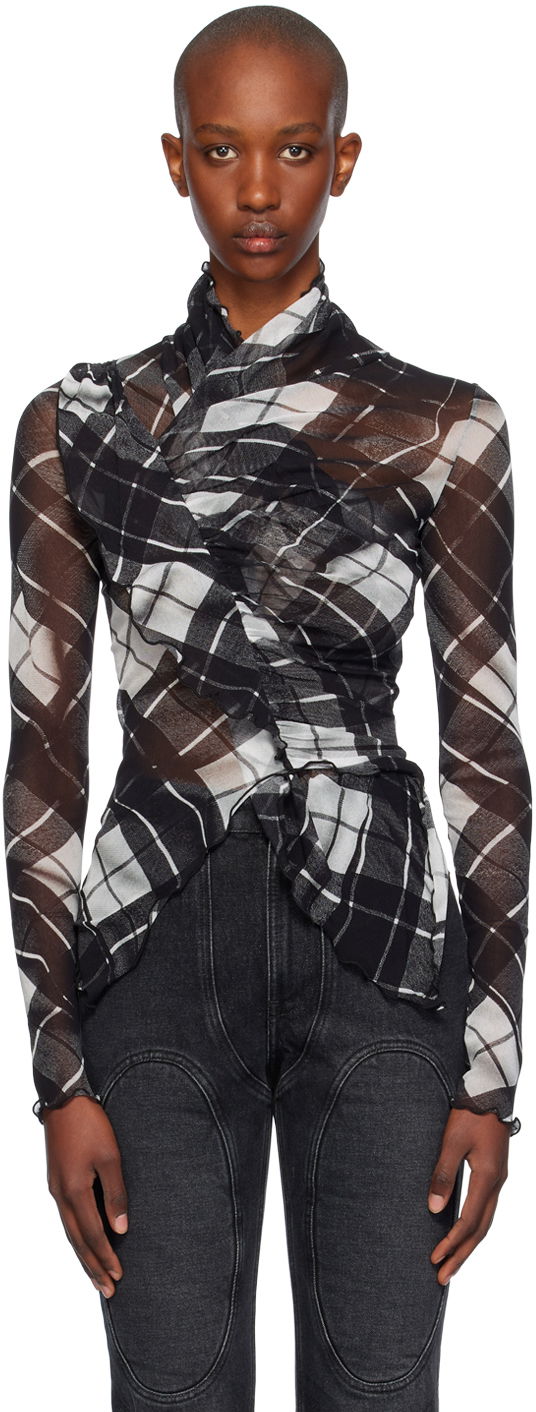 Košeľa Jean Paul Gaultier Jean Paul Gaultier Distorted Tartan Long Sleeve T-Shirt Čierna | 24/31-F-TO237-T573-000201, 0