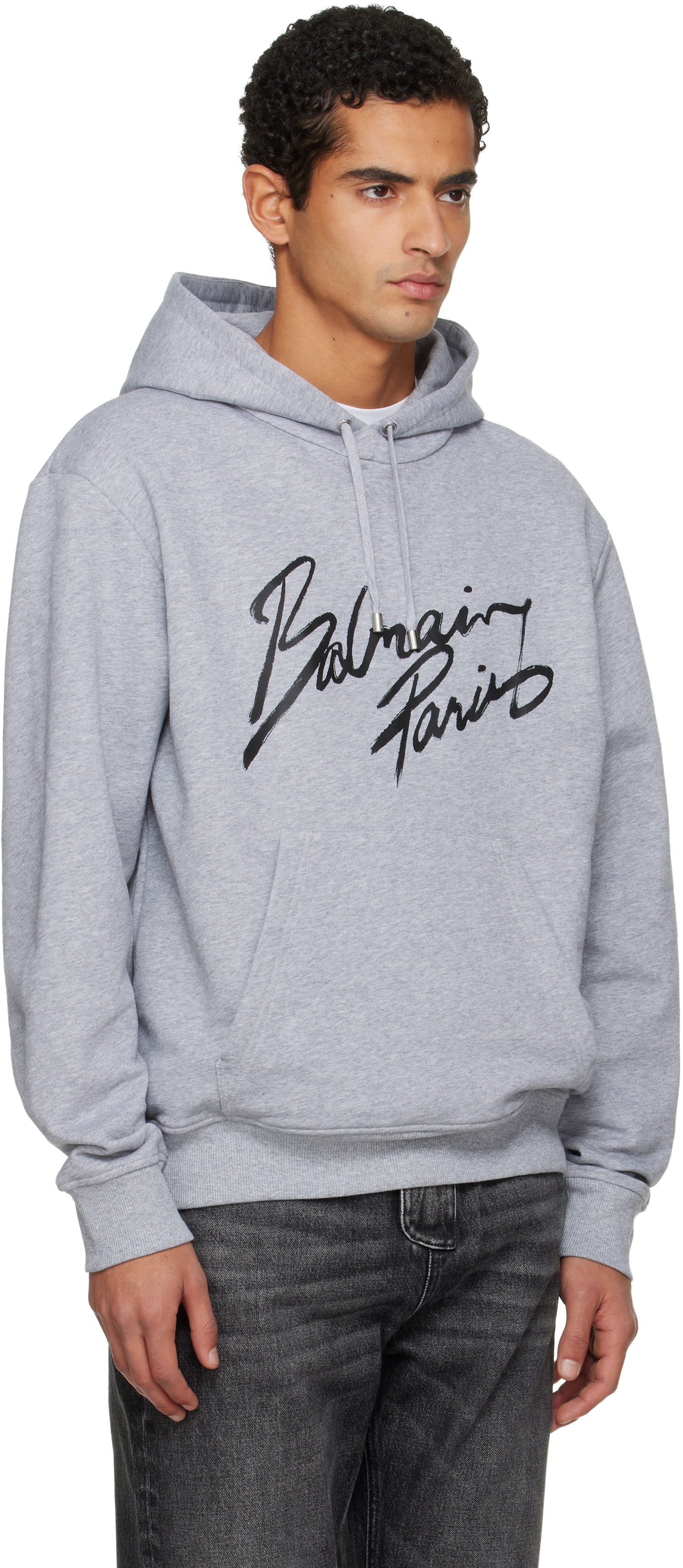 Mikina Balmain Balmain Paris Script Logo Hoodie Šedá | FH2JR090BD30, 1