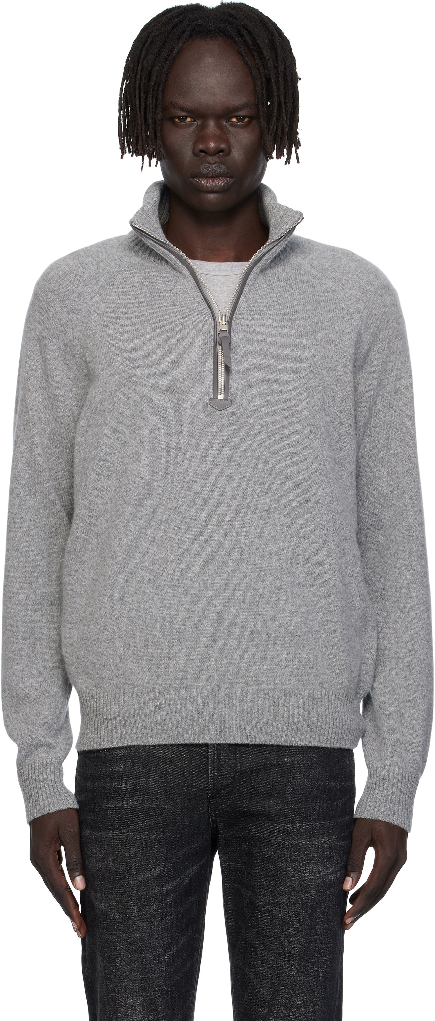 Sveter Tom Ford TOM FORD Lambswool & Cashmere Half-Zip Sweater Šedá | KFL004-YMW106, 0