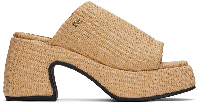 Tenisky a topánky GANNI GANNI Butterfly Platform Raffia Heeled Sandals Béžová | S2631