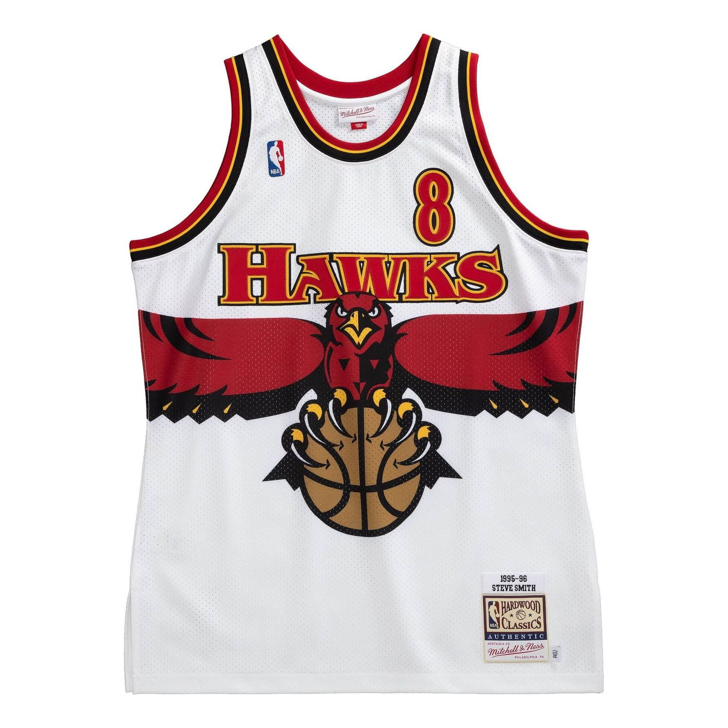 Dres Mitchell & Ness NBA Atlanta Hawks 1995-96 Steve Smith 8 Jersey Biela | AJY4SB19087-AHAWHIT95SSM, 0