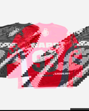 Dres BAPE Jacquard Relaxed Fit Ice Hockey Jersey with 93 and Lightning Bolt Details Červená | 1L80111313 RED, 2