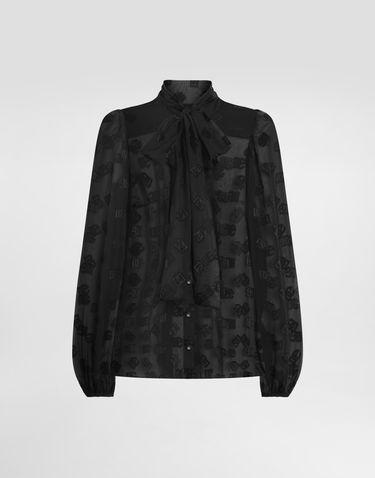 Košeľa Dolce & Gabbana Dolce & Gabbana Silk Devoré DG Logo Blouse Čierna | F5Q44TFJTBRN0000, 0