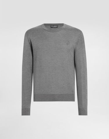 Sveter Dolce & Gabbana Dolce & Gabbana Silk Round-Neck Sweater with DG Embroidery Šedá | GXX02ZJBSK3N0093, 0