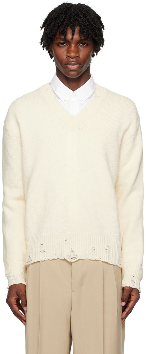 Sveter AMI Cut-Out Sweater Biela | UKS227.KN0016, 0