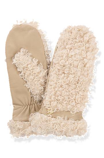 Rukavice BOSS Faux-Teddy & Leather Mittens Béžová | 50526652, 0