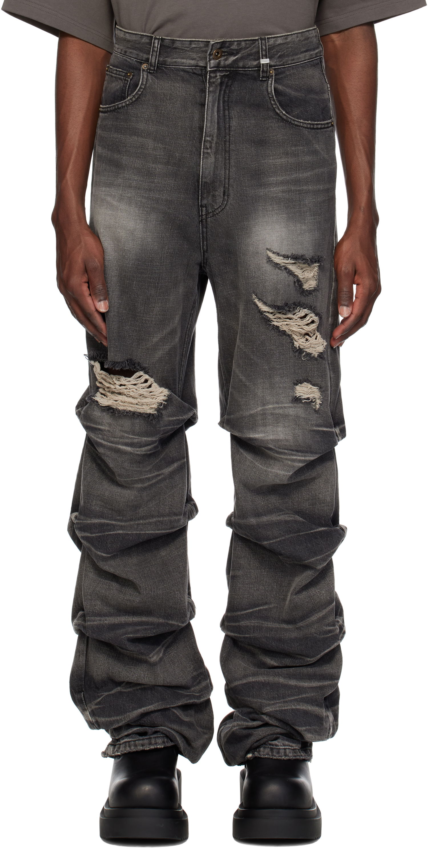 Džínsy We11done We11done Distressed Wrinkled Straight Leg Jeans Šedá | WD-DP0-25-319-M-BK, 0