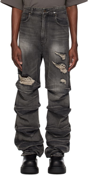 Džínsy We11done We11done Distressed Wrinkled Straight Leg Jeans Šedá | WD-DP0-25-319-M-BK, 0