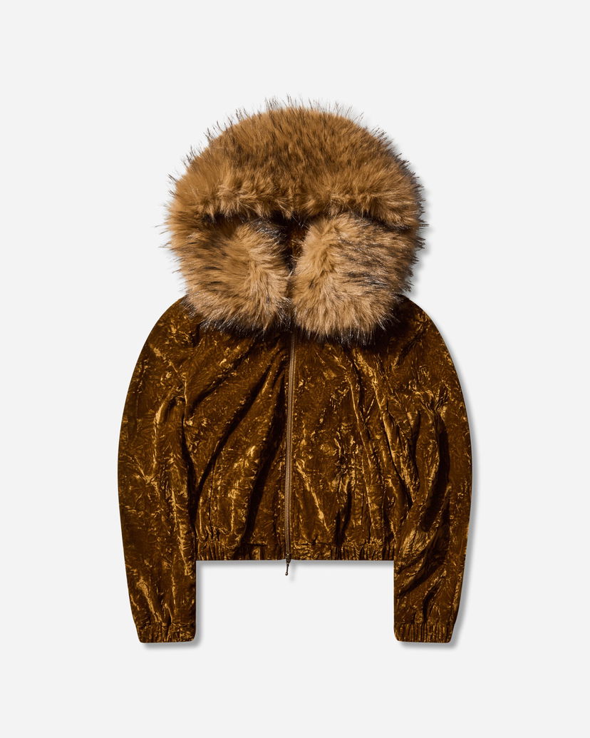 Mikina GUESS Faux Fur Trim Crushed Velour Hoodie Hnedá | W5BQ04W0260 G1EM