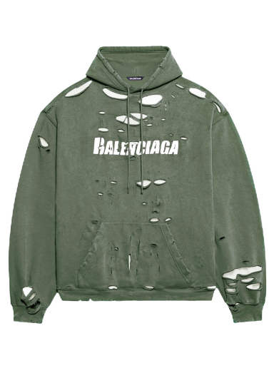 Mikina Balenciaga Caps Destroyed Oversize Fit Hoodie Zelené | 659403TKVB63011