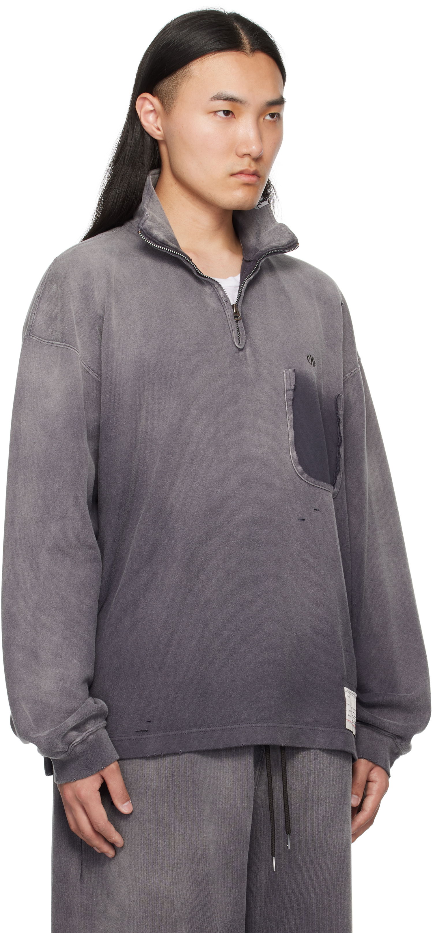 Mikina Maison MIHARA YASUHIRO Maison MIHARA YASUHIRO Sun Faded Quarter Zip-Up Sweatshirt Šedá | A14PO533, 1